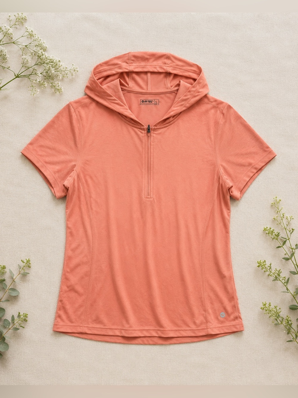 Hi-Tec Quarter Zip Hooded Athletic Top | Coral Running Tee